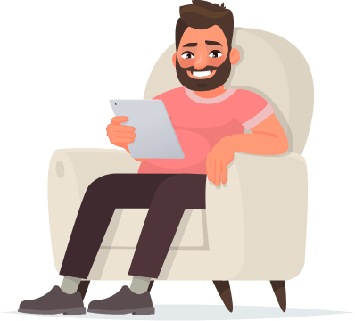 Animated man sitting in a chair